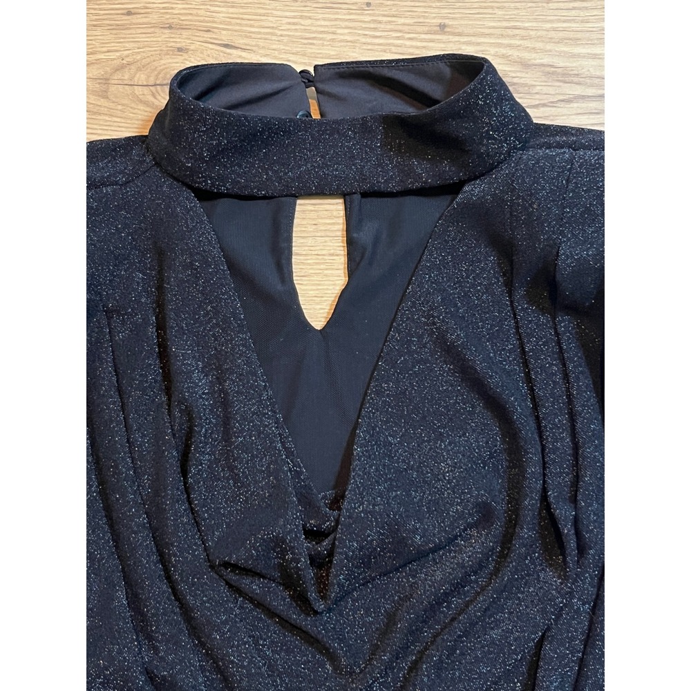 ASTR The Label Cowl Neck Top Womens Medium Black Metallic Shimmer Party Blouse - Picture 5 of 11